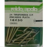 Kit 24 Tirafondos C/Plana Zincados Plata  18x30